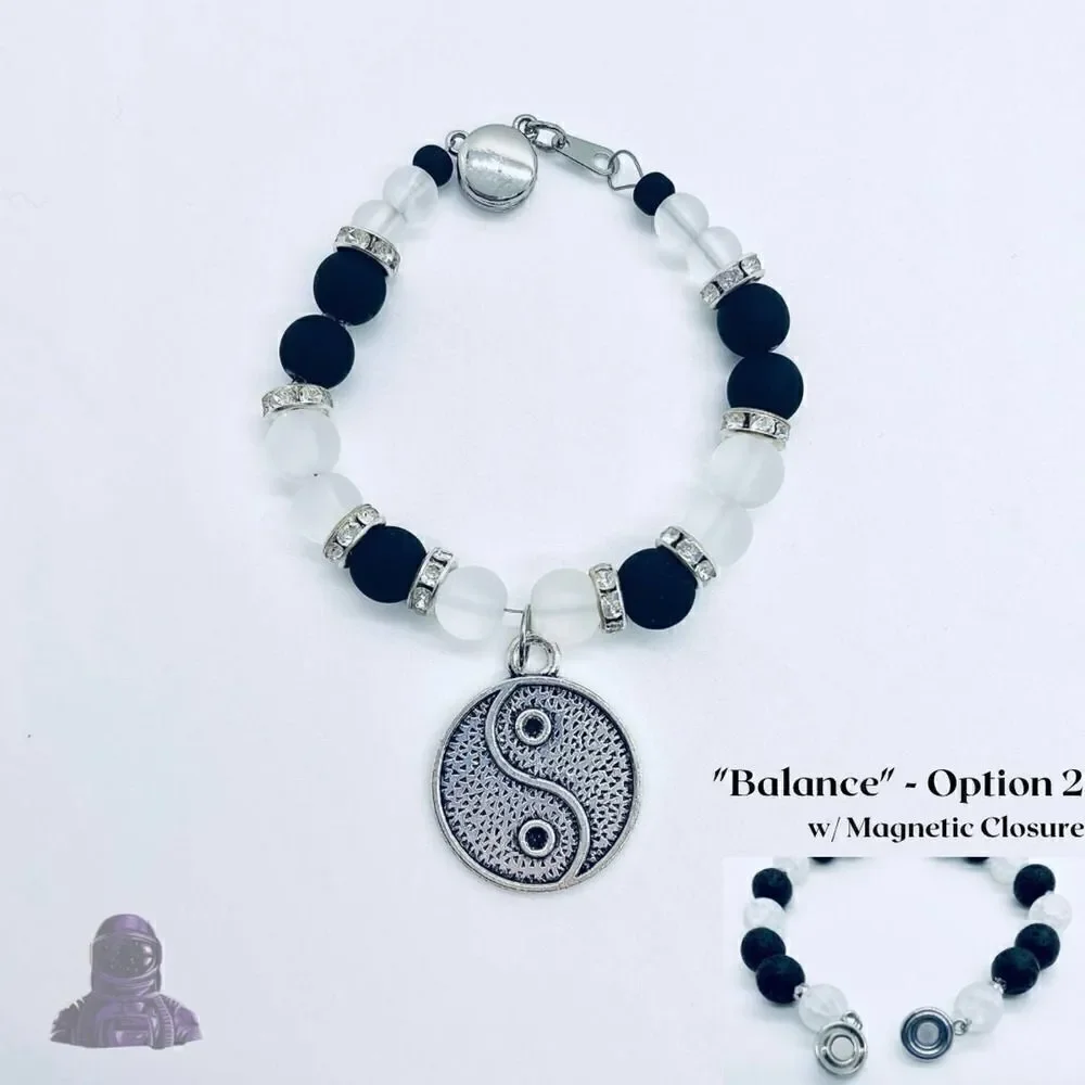 Yin Yang Bracelet Black White Glass Beads Handmade